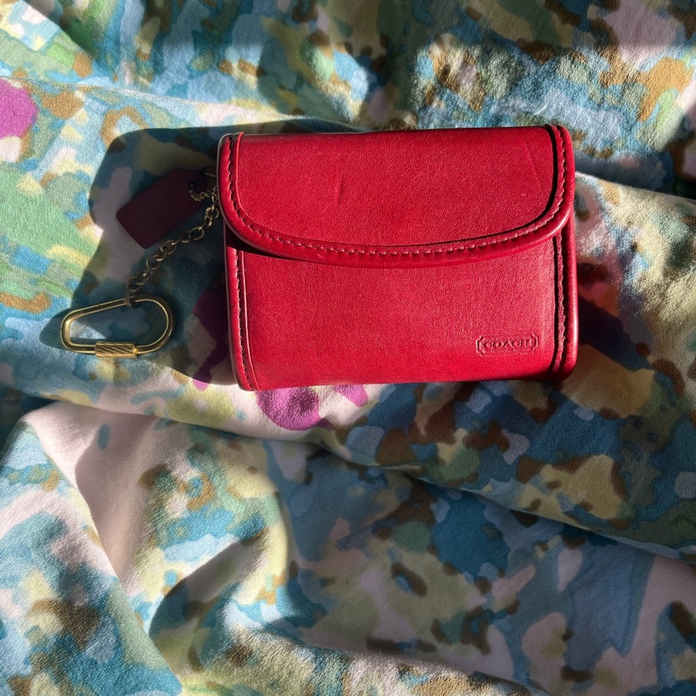 Coach Red Leather Keychain Card Holder wallet multifunction